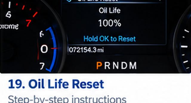 Illustrative dashboard oil-life reset display; follow the vehicle manual for exact menu wording